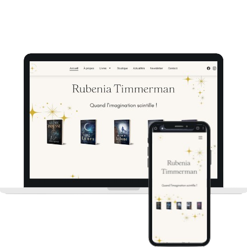 Mockup du site internet de l'autrice de l'imaginaire Rubenia Timmerman - Réalisation de WenDev. Mockup du site internet de l'autrice de l'imaginaire Rubenia Timmerman - Réalisation de WenDev.