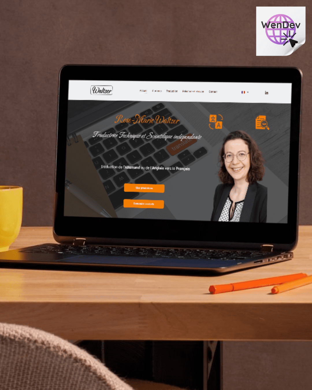 Mockup du site internet de Rose-Marie Waltzer, traductrice technique et scientifique, réalisé par WenDev. Mockup du site internet de Rose-Marie Waltzer, traductrice technique et scientifique, réalisé par WenDev.