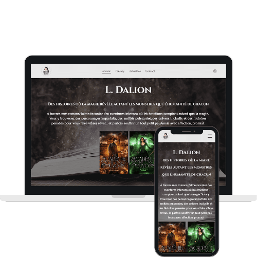 Mockup du site internet de l'auteure de fantasy L. Dalion | Réalisation de WenDev. Mockup du site internet de l'auteure de fantasy L. Dalion | Réalisation de WenDev.