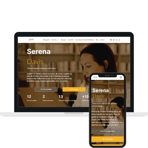 Mockup du site internet de l'auteure Serena Davis réalisé par WenDev. Mockup du site internet de l'auteure Serena Davis réalisé par WenDev.